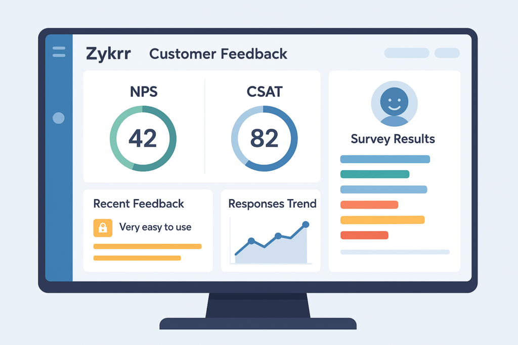 Zykrr’s customer feedback dashboard showing NPS and CSAT scores